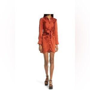 Steve Madden Tie Waist Long Sleeve Satin Shirtdress size S